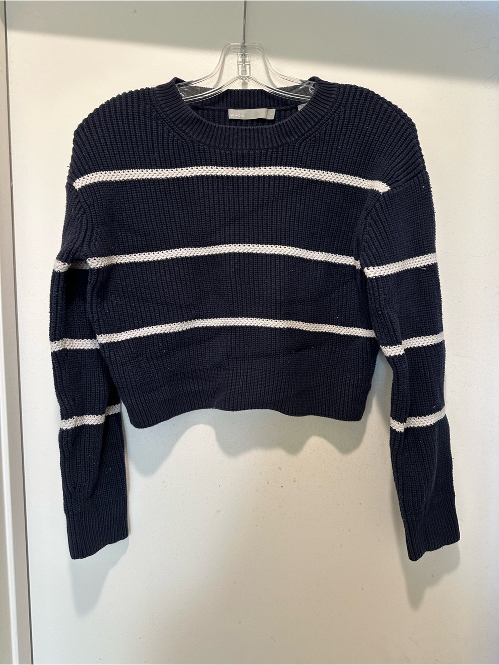 Vince Navy and White Striped Crewneck Sweater Cropped Size XS